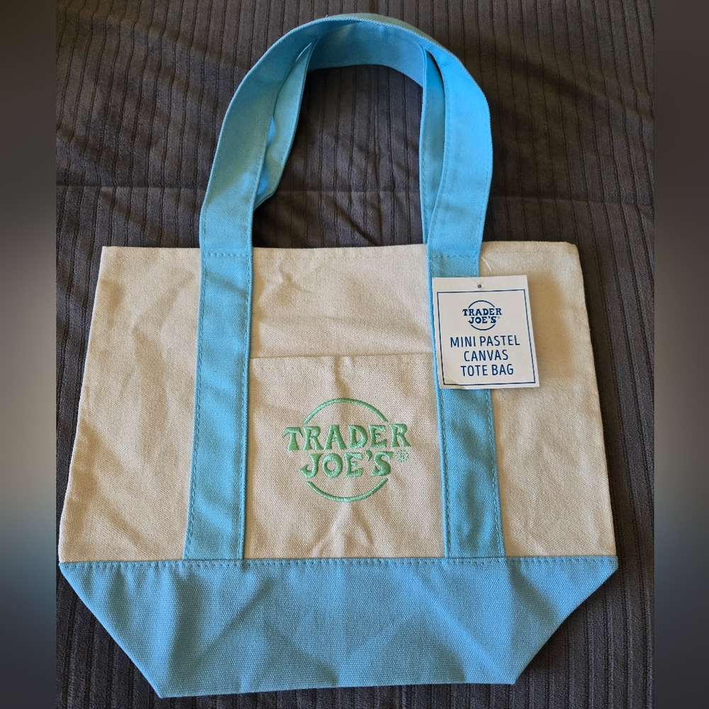 Trader Joe's Mini Pastel Blue Canvas Tote Bag Spring 2025